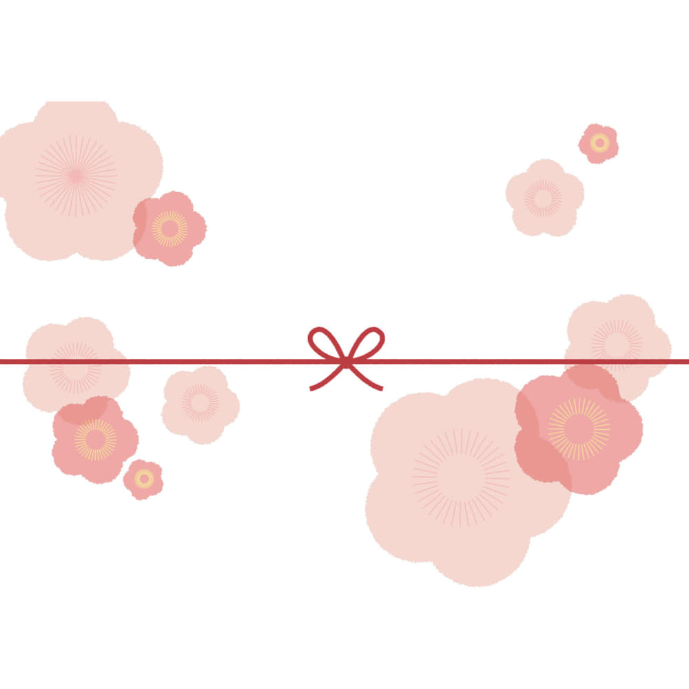 大きな桃の花を散りばめたカジュアルなのし紙 蝶結び 無料包装紙イラストの くるりえ
