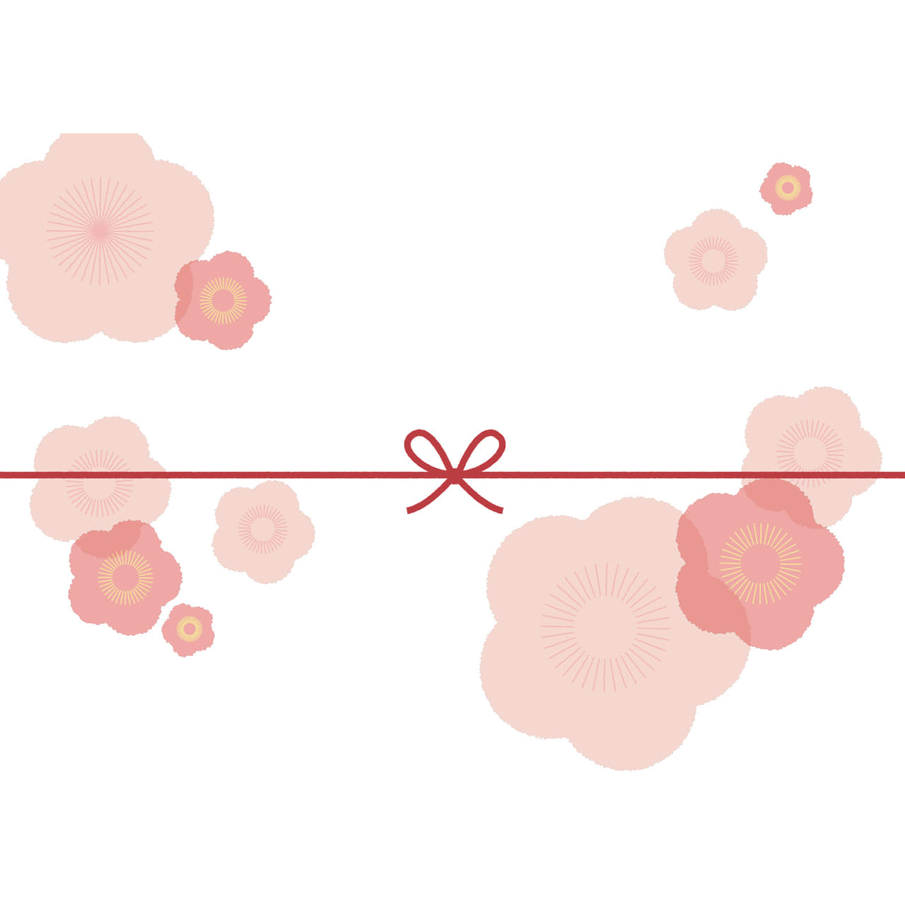大きな桃の花を散りばめたカジュアルなのし紙（蝶結び）