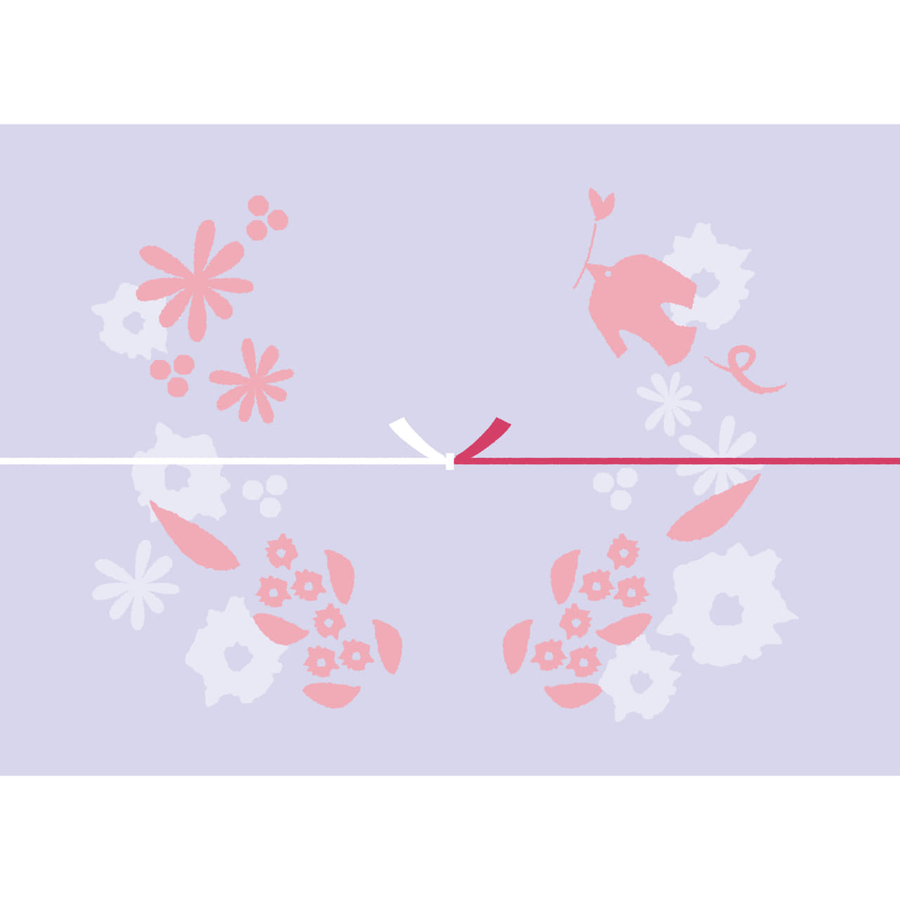 鳥や花を散りばめた紫色のカジュアルなのし紙（結びきり）