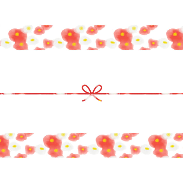 水彩で書いた紅白の椿の花のカジュアルなのし紙（蝶結び）