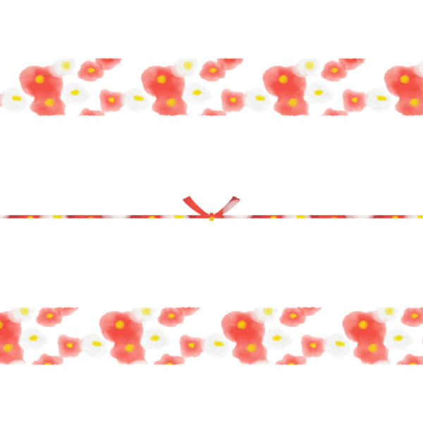 水彩で書いた紅白の椿の花のカジュアルなのし紙（結びきり）