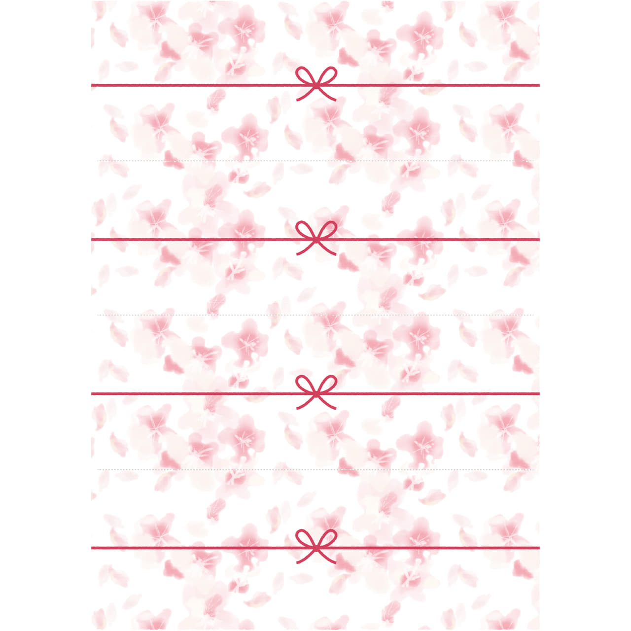切って使える桜吹雪のかわいいのし紙（4分割）