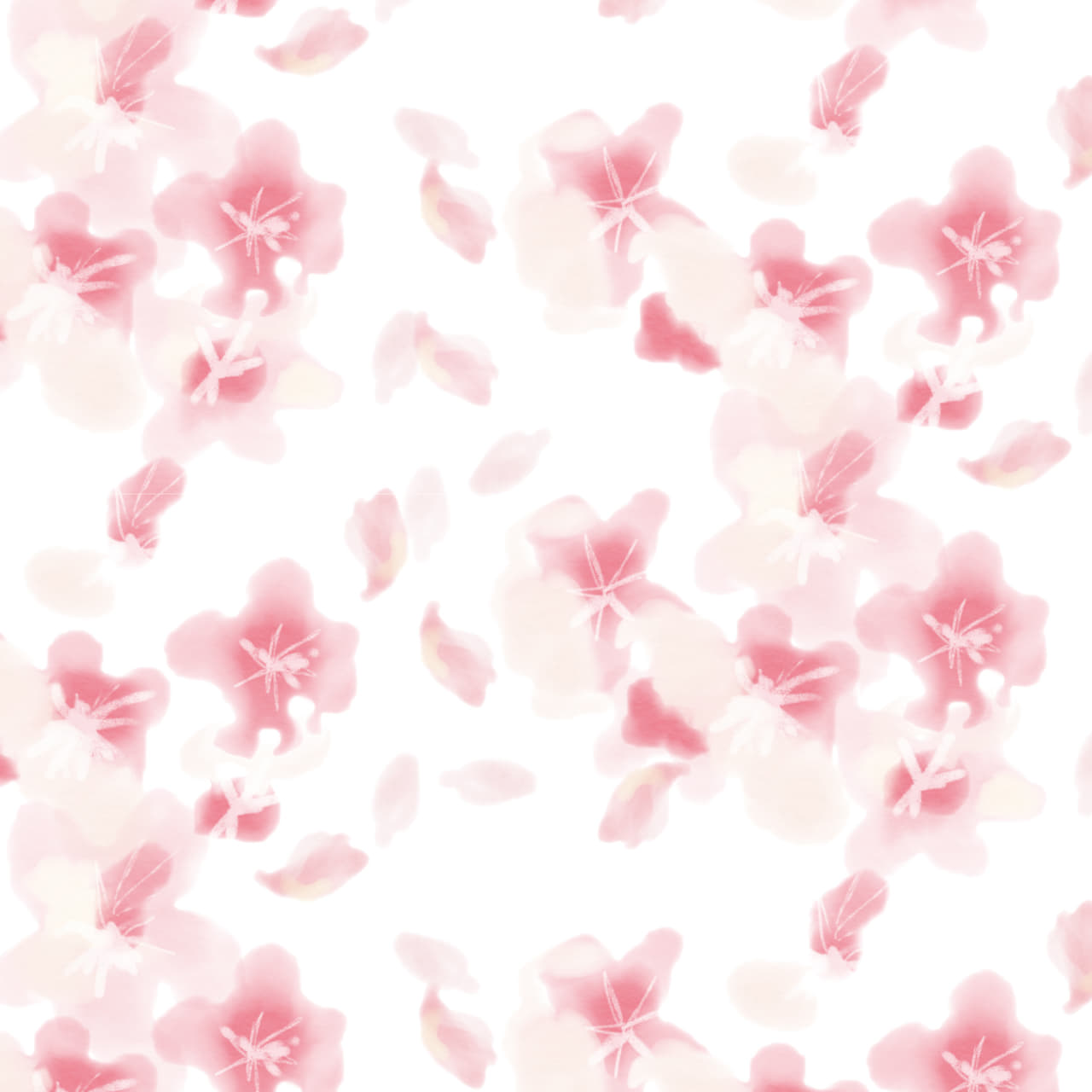 水彩で描いた桜吹雪のラッピング素材
